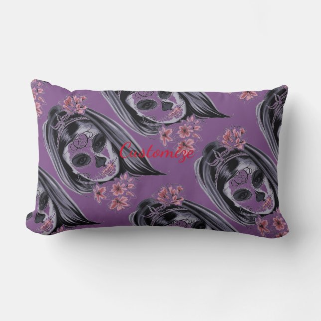 Pretty Carnival mask woman skull Thunder_Cove Lumbar Pillow (Front)