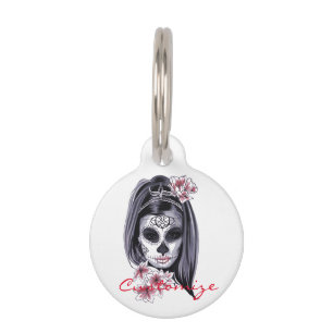 Pretty Carnival mask woman skull Thunder_Cove Pet ID Tag