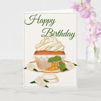 Pretty Carrot Cake Cupcake Happy Birthday Card