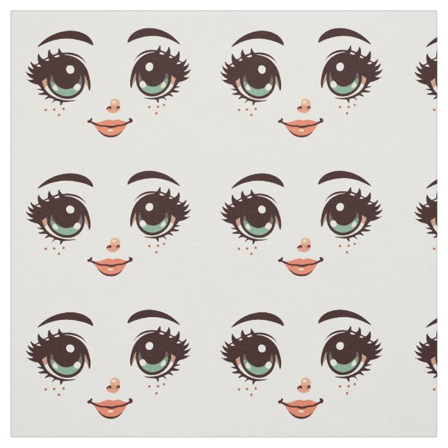 pretty cartoon doll face art illustrations fabric (Swatch)