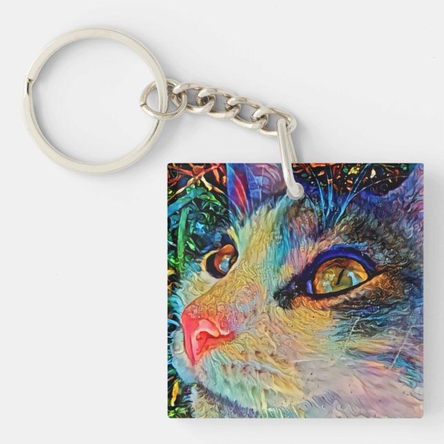 Pretty Cat Face Art Key Chain Ring (Front)