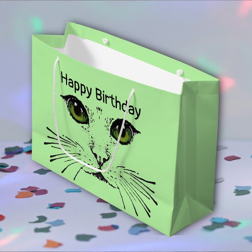 Pretty Cat Face With Green Eyes Long Whiskers Large Gift Bag