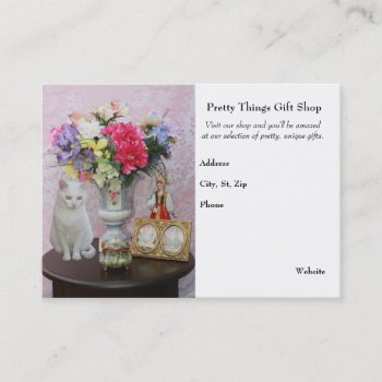 Pretty Cat/flowers/gift Shop Business Card by myrtieshuman at Zazzle