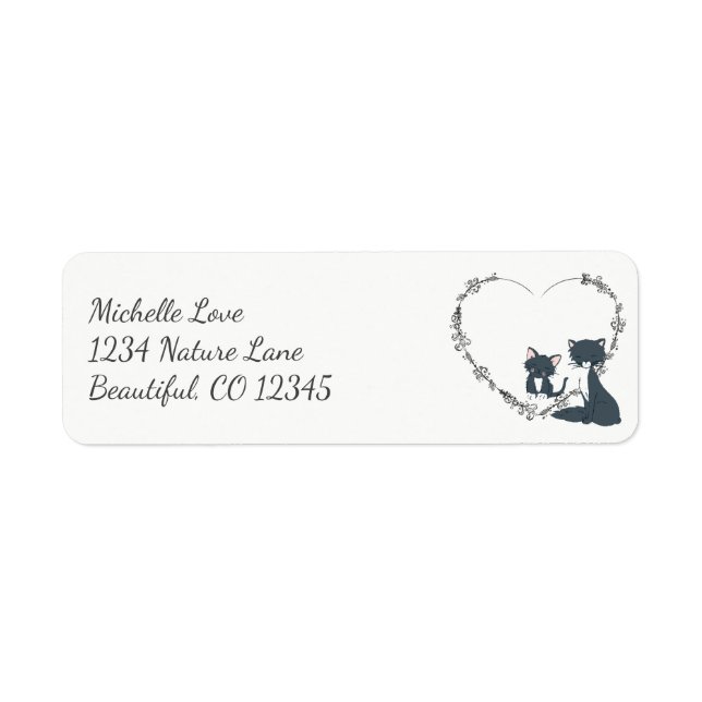 Pretty Cat, Kitten and Flower Heart Address Label (Front)