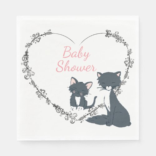 Pretty Cat Kitten Flower Heart Girls Baby Shower Napkins