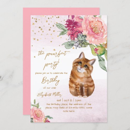 Pretty Cat Perfect Pawty Party Girl 2nd Birthday Invitation