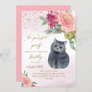 Pretty Cat Perfect Pawty (Party) Girl 2nd Birthday Invitation