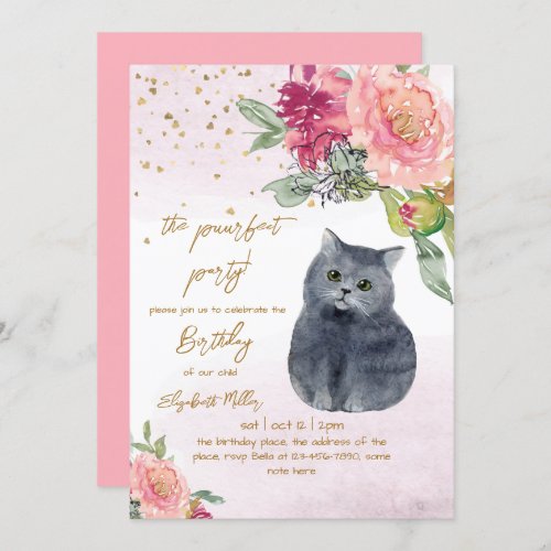 Pretty Cat Perfect Pawty Party Girl 2nd Birthday Invitation