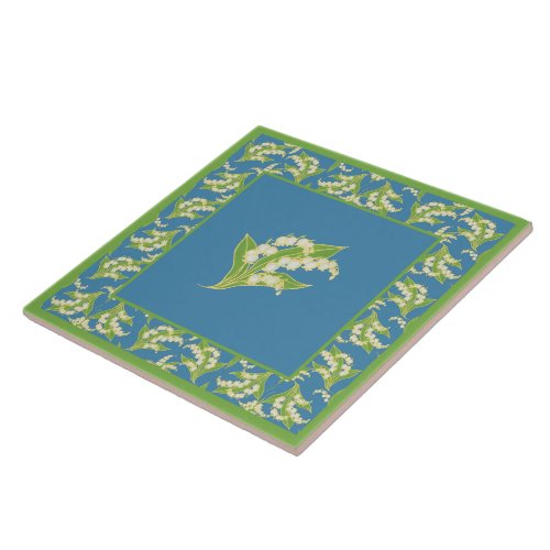 Pretty Ceramic Tile Lilies of the Valley Blue Ceramic Tile