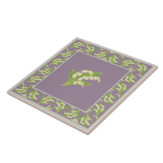 Pretty Ceramic Tile: Lilies of the Valley, Mauve Ceramic Tile
