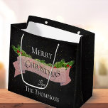 Pretty | Chalkboard | Merry Christmas | Large Gift Bag<br><div class="desc">Pretty | Chalkboard | Merry Christmas | Large Gift Bag . This elegant gift bag has a chalkboard background with Merry Christmas On the front side with a faux pink glitter banner along with the family name. Customize it by changing the name . For any further customization , feel free...</div>