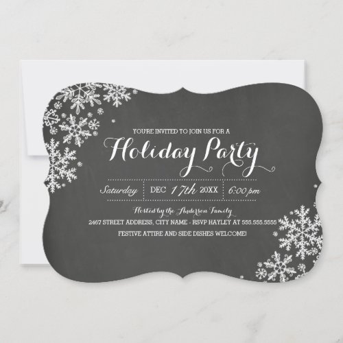 Pretty Chalkboard Snowflake Holiday Party Invite