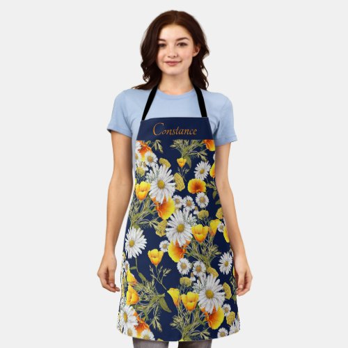 Pretty Chamomile  Poppies Pattern Personalized Apron