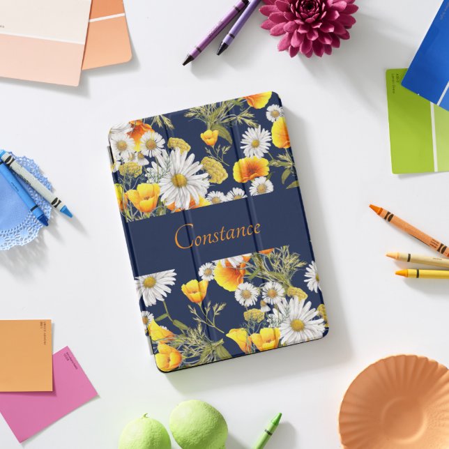 Pretty Chamomile & Poppies Pattern Personalized  iPad Pro Cover (Desk)