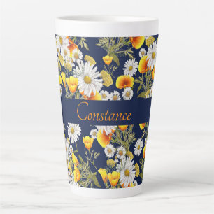 Pretty Chamomile & Poppies Pattern Personalized Latte Mug