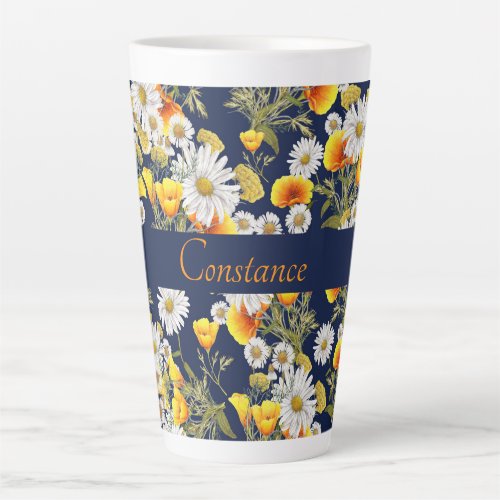 Pretty Chamomile  Poppies Pattern Personalized  Latte Mug