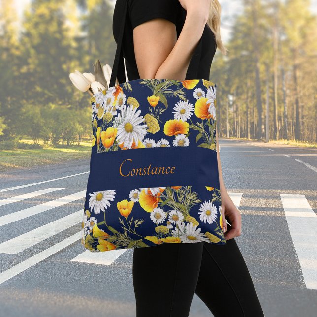 Pretty Chamomile & Poppies Pattern Personalized  Tote Bag (Creator Uploaded)