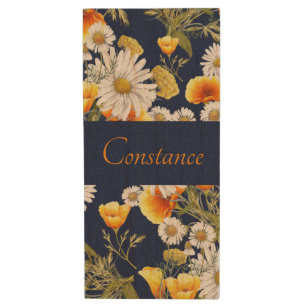 Pretty Chamomile & Poppies Pattern Personalized Wood Flash Drive