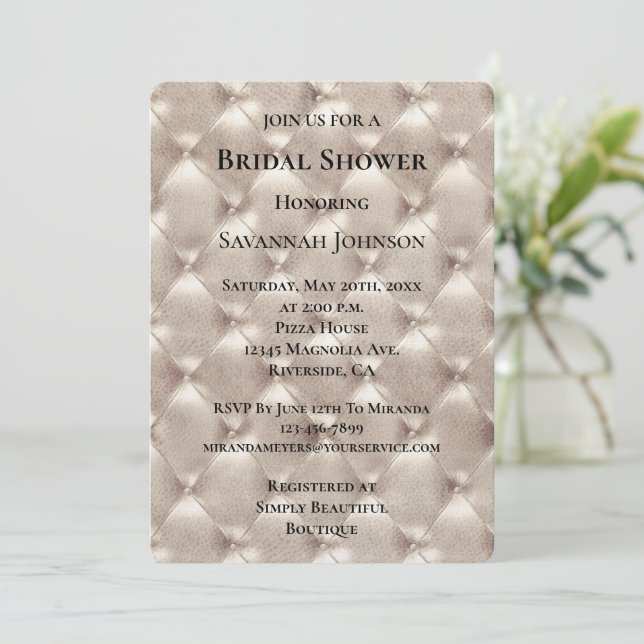 Pretty Champagne Glam Bridal Shower Invitation (Standing Front)