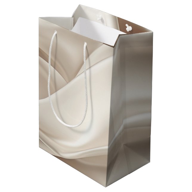 Pretty Champagne Gold Romantic Faux Satin Wedding Medium Gift Bag (Back Angled)