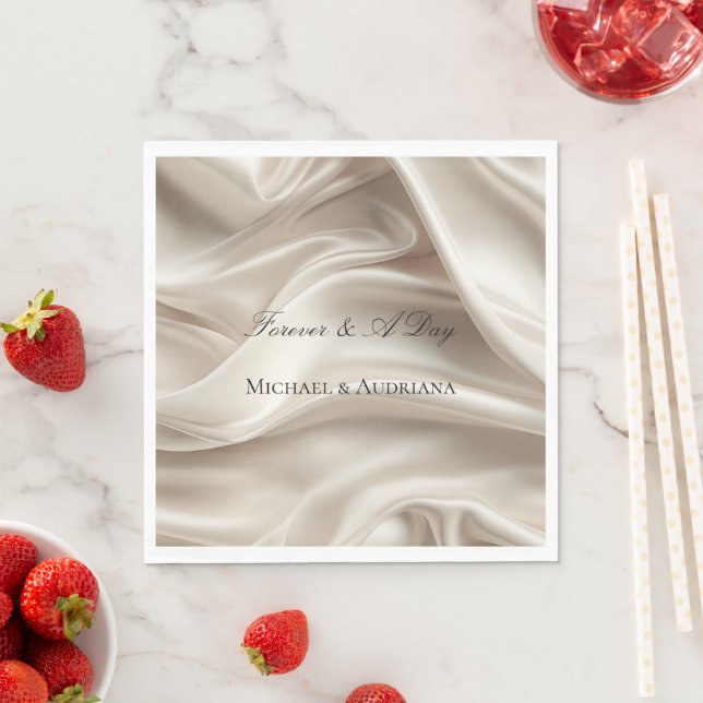 Pretty Champagne Gold Romantic Faux Satin Wedding Napkins (Insitu)