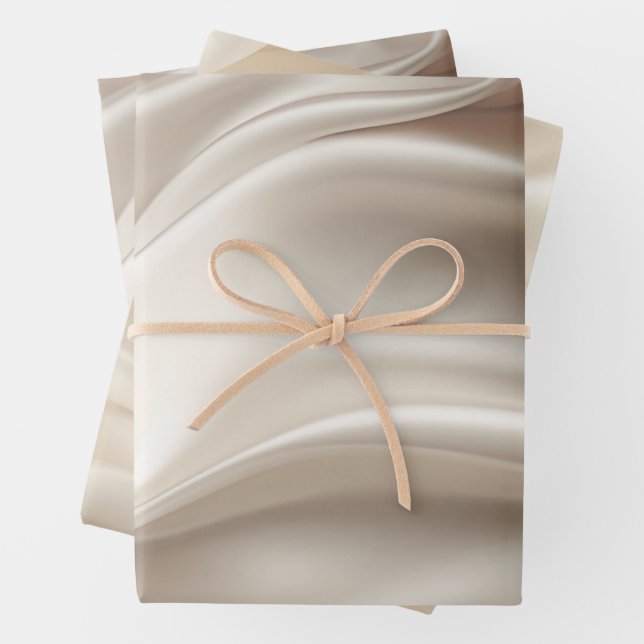 Pretty Champagne Gold Romantic Faux Satin Wedding Wrapping Paper Sheets (In situ)