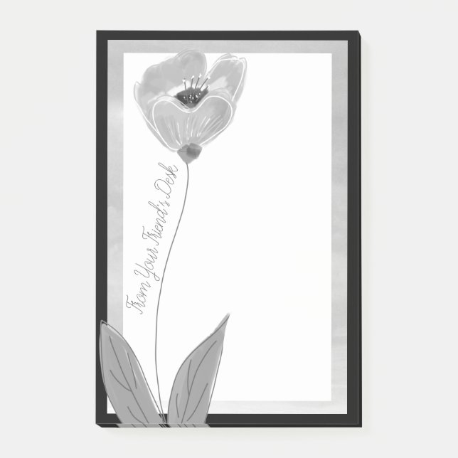 Pretty Charcoal Gray Flowered Post-it Notes (Front)