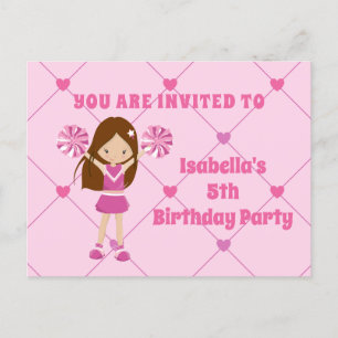 Pretty Cheerleader Girl Custom Pink Birthday Party Postcard