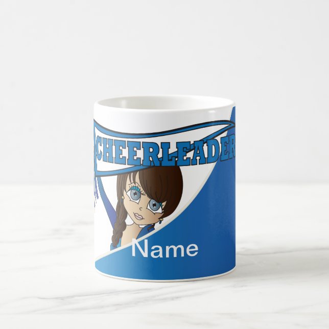 Pretty Cheerleader Girl in Blue  | Personalize Coffee Mug (Center)