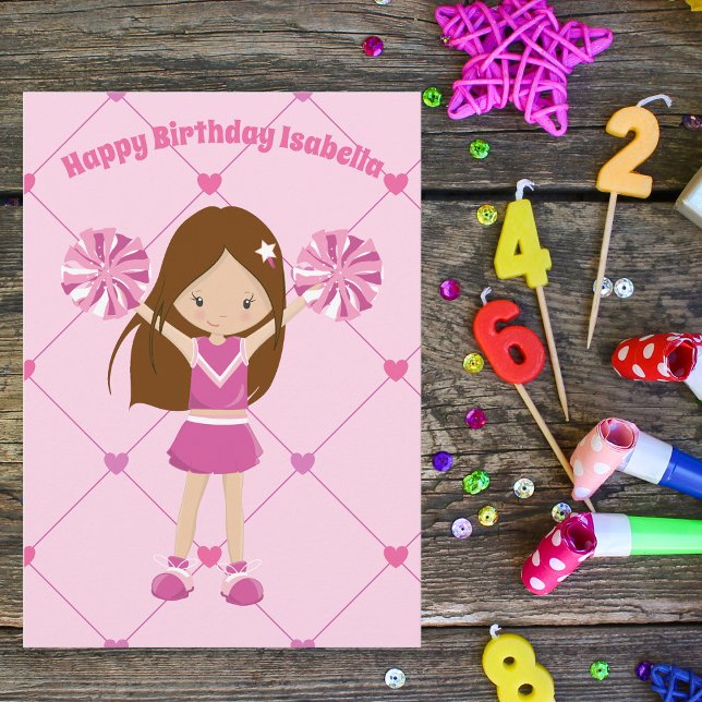 Pretty Cheerleader Personalized Pink Birthday Girl Card (Creator Uploaded)