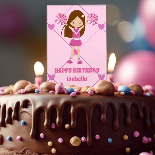 Pretty Cheerleader Pink Custom Kids Birthday Party Cake Topper