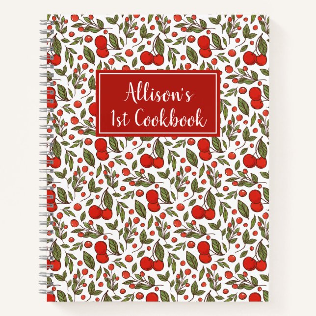 Pretty Cherry Berries Pattern 1st Cookbook Notebook (Front)