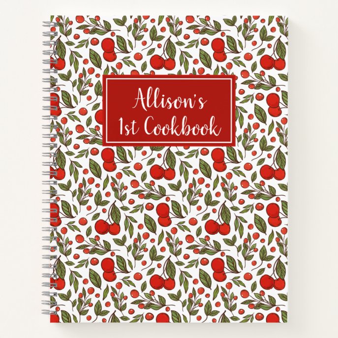 Pretty Cherry Berries Pattern 1st Cookbook Notebook