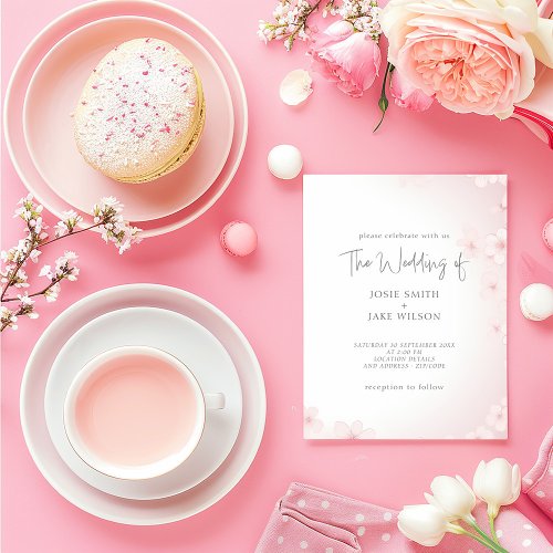 Pretty cherry blossom border wedding invitation