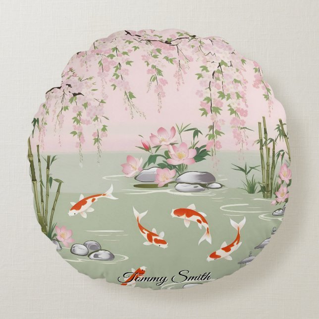 Pretty Cherry Blossom Floral Charm Round Pillow (Front)