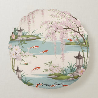 Pretty Cherry Blossom Floral Charm Round Pillow