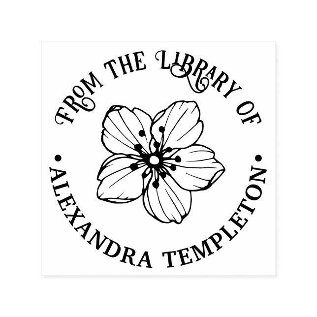 Pretty Cherry Blossom Flower Library Book Name Self-inking Stamp (Design)