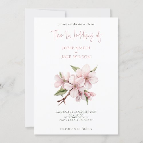 Pretty cherry blossom flower wedding invitation
