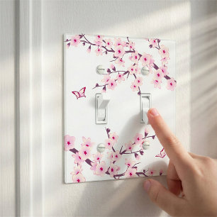 Pretty Cherry Blossom Pink White Light Switch Cover
