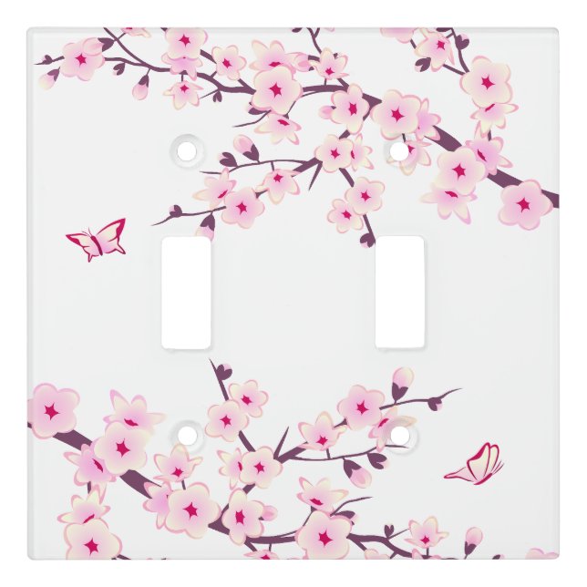 Pretty Cherry Blossom Pink White Light Switch Cover (Front)
