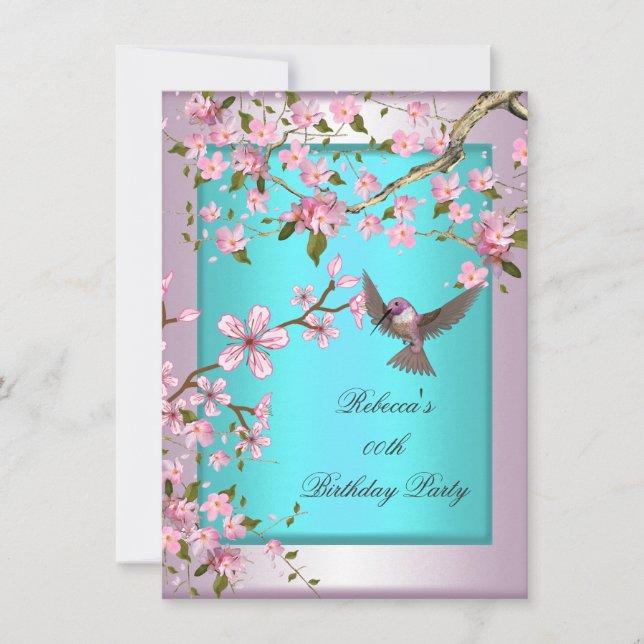 Pretty Cherry Blossom Teal Blue Pink Party 2 Invitation (Front)
