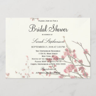 Pretty Cherry Blossom Trees on Elegant White Invitation