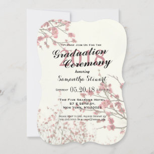 Pretty Cherry Blossom Trees on Elegant White Invitation
