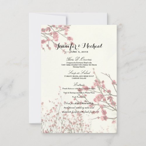 Pretty Cherry Blossom Trees on Elegant White Invitation