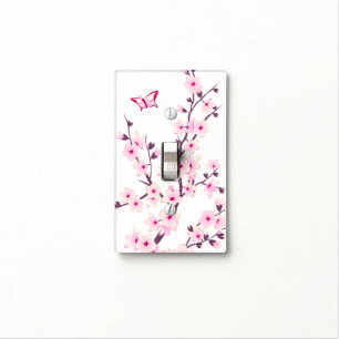Pretty Cherry Blossoms Butterfly Pink White Light Switch Cover
