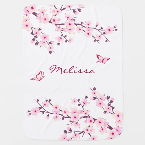 Pretty Cherry Blossoms Monogram Receiving Blanket