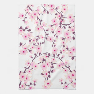 Pretty Cherry Blossoms Nature Pink White Towel