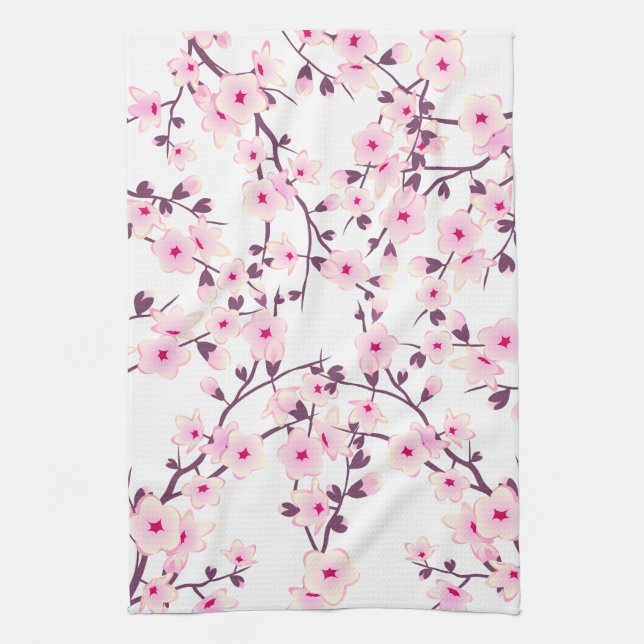 Pretty Cherry Blossoms Nature Pink White Towel (Vertical)