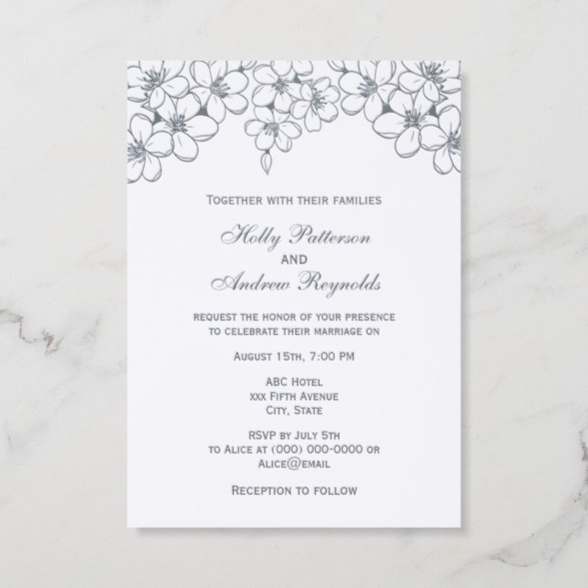 Pretty Cherry Blossoms Wedding Couple Letterpress Photo Cards (Front)