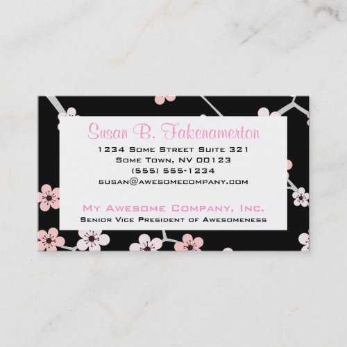 Pretty Cherry Blossums _ Black and Pale Pink Business Card